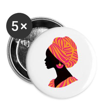 Afrique Femme africaine Design traditionnel - Lot de 5 grands badges (56 mm) - blanc - Devant