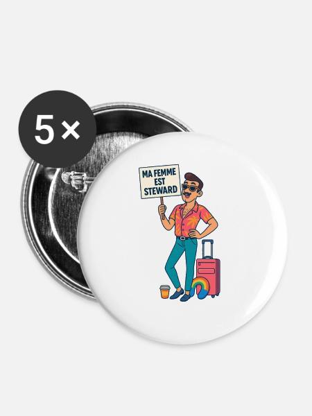 Meine Frau ist Steward - Buttons groß 56 mm (5er Pack) - Weiß