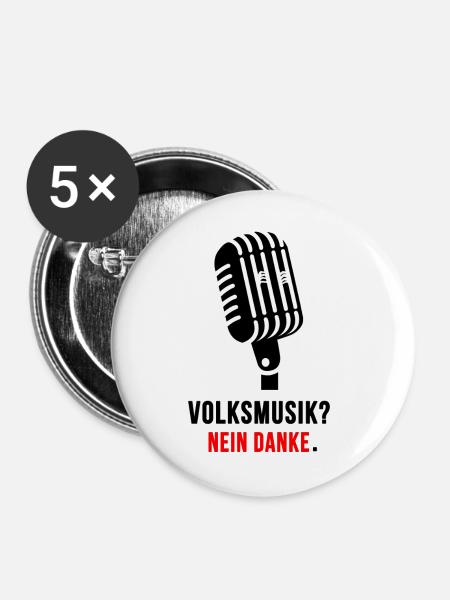 Nein Danke Volksmusik Mikrofon-Statement - Buttons groß 56 mm (5er Pack) - Weiß