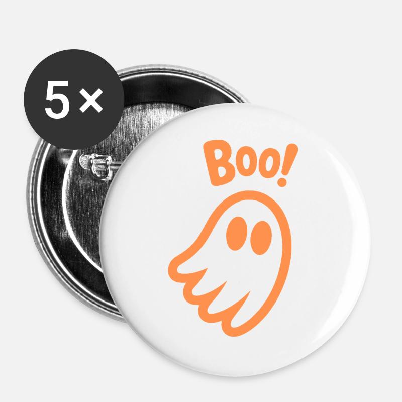Buhruf! - Kinder süßer Geist Halloween Design - Buttons groß 56 mm (5er Pack) - Weiß