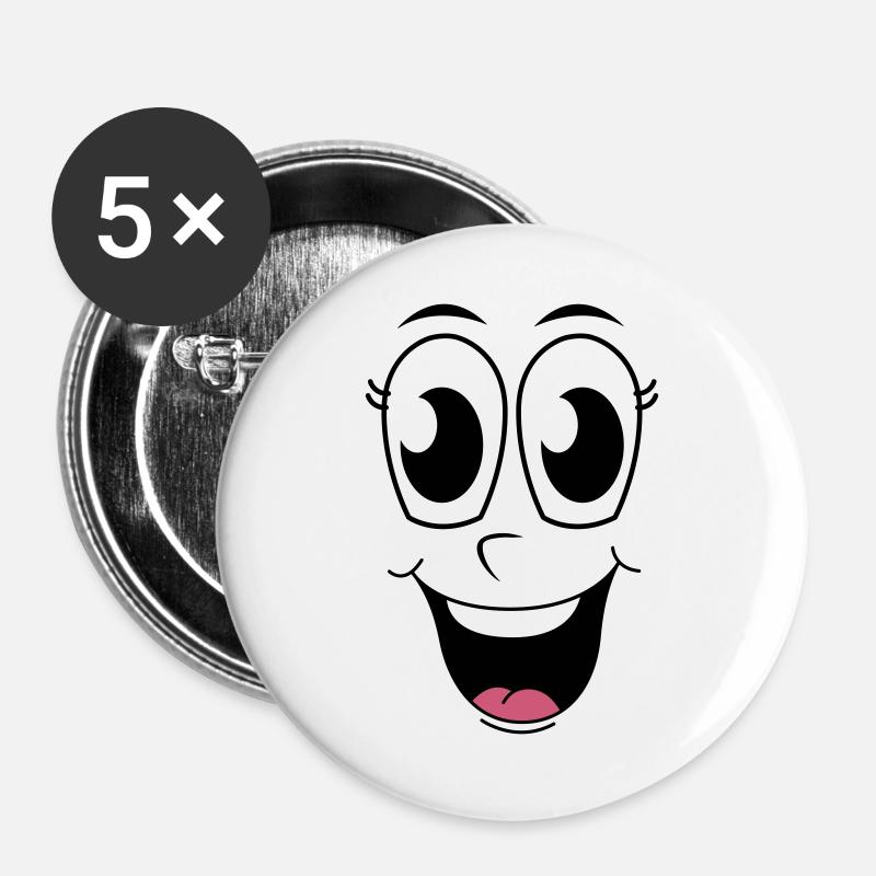Happy Face - Buttons large 2.2''/56 mm (5-pack) - white