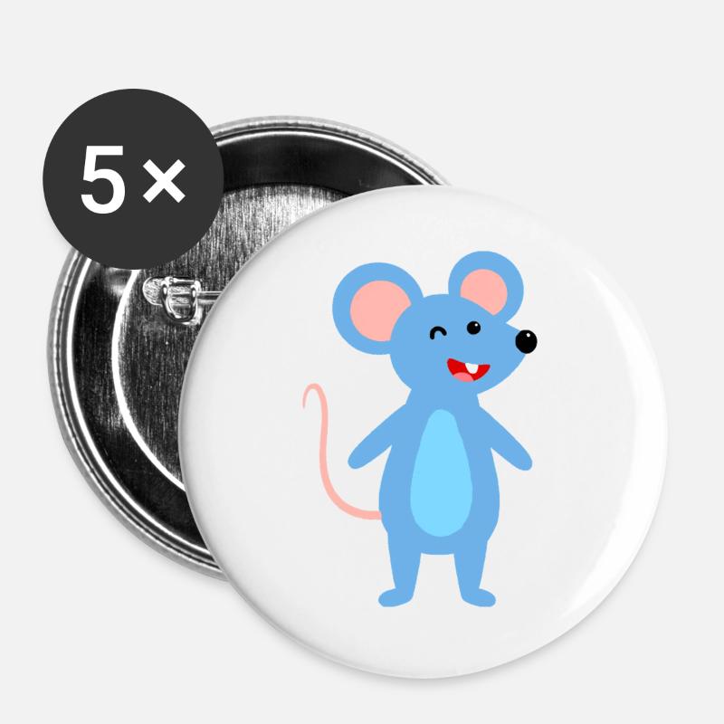Winking blue mouse - Buttons large 2.2''/56 mm (5-pack) - white