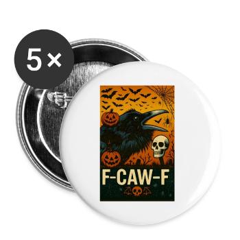 Drôle d’oiseau corbeau noir avec F-Caw-F Halloween - Lot de 5 grands badges (56 mm) - blanc - Devant