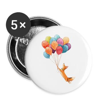 Fliegender Fuchs mit bunten Ballons - Buttons groß 56 mm (5er Pack) - Weiß - Vorne