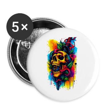 Crâne coloré avec couteau et feuilles - Lot de 5 grands badges (56 mm) - blanc - Devant