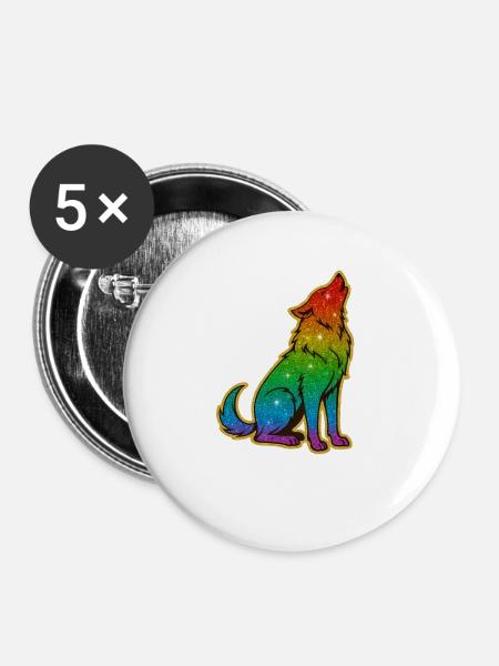 Heulender Regenbogenwolf Glitter Silhouette - Buttons groß 56 mm (5er Pack) - Weiß