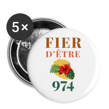 Fier d'être 974 Réunion - Lot de 5 grands badges (56 mm) - blanc - Devant