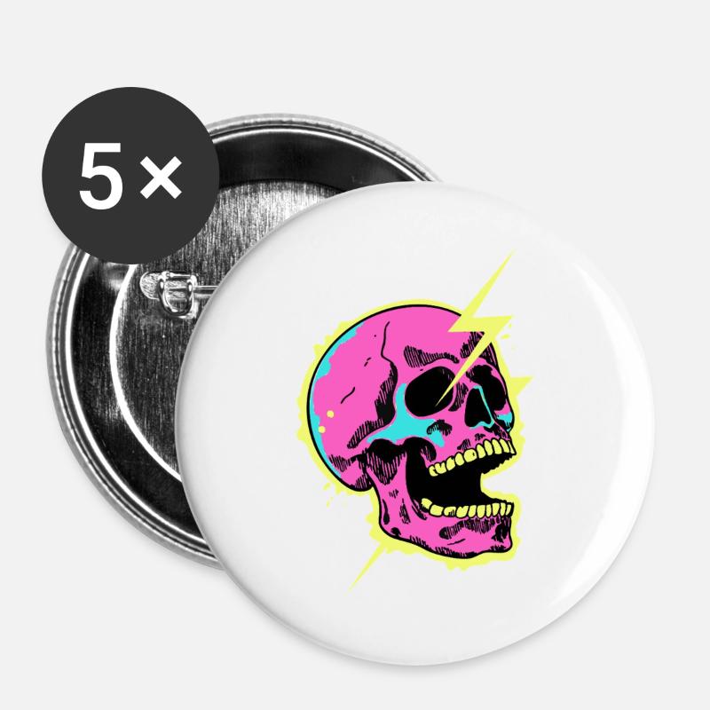 Neon Skull Lightning Burst - Buttons large 2.2''/56 mm (5-pack) - white