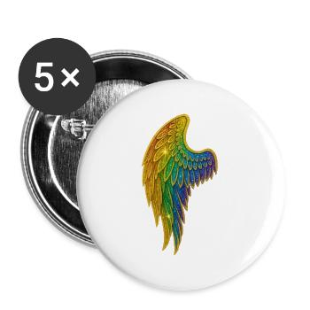 Regenbogen Glitzer Flügel - Buttons groß 56 mm (5er Pack) - Weiß - Vorne