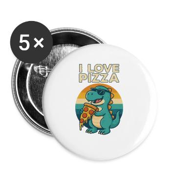 Cool Dino Loves Pizza - Buttons groß 56 mm (5er Pack) - Weiß - Vorne