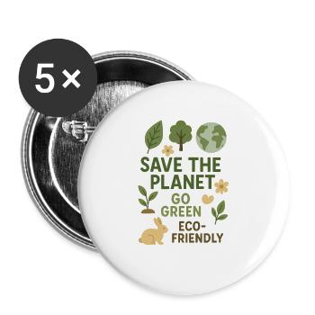 Sauvez la planète Passez au vert Respectueux de l’environnement - Lot de 5 grands badges (56 mm) - blanc - Devant