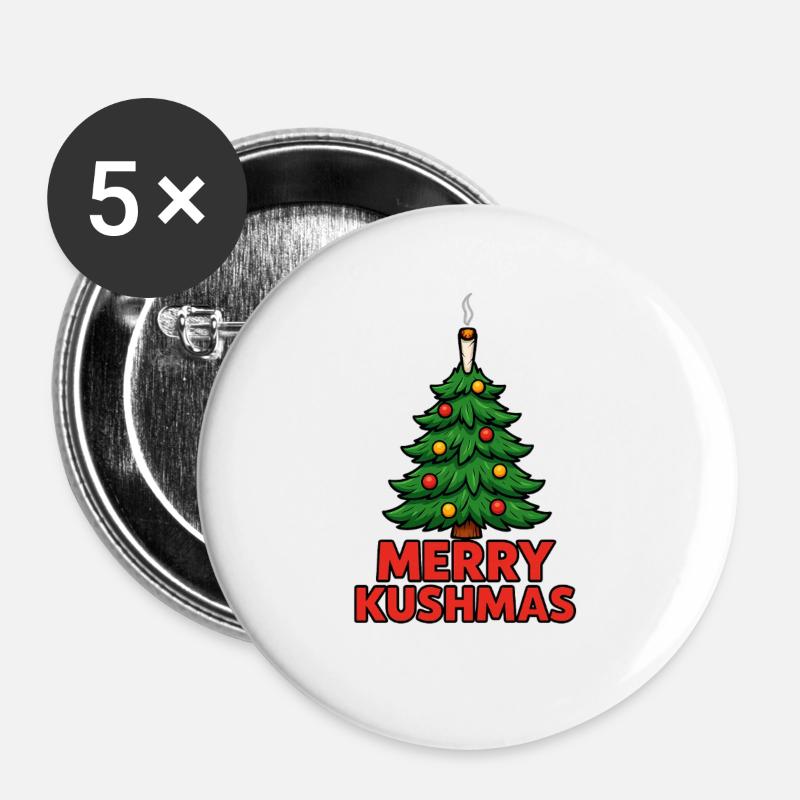 Conception de l’arbre de Noël de Kushma - Lot de 5 grands badges (56 mm) - blanc