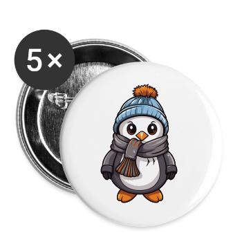 Penguin Comic Cute Winter - Buttons large 2.2''/56 mm (5-pack) - white - Front