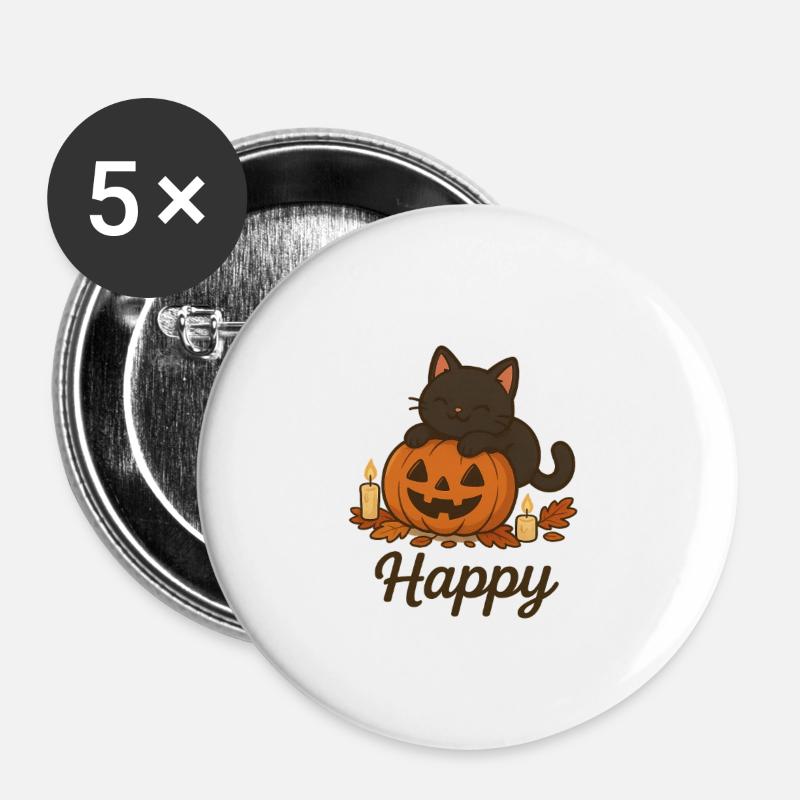 Halloween Black Cat – Happy - Buttons large 2.2''/56 mm (5-pack) - white