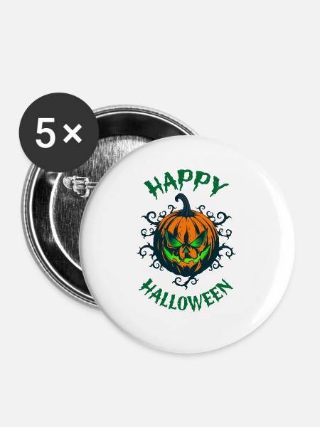 Grüner Blick Pumpkin Halloween - Buttons groß 56 mm (5er Pack) - Weiß