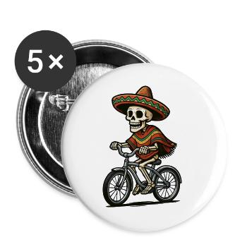 Squelette à vélo en sombrero - Lot de 5 grands badges (56 mm) - blanc - Devant