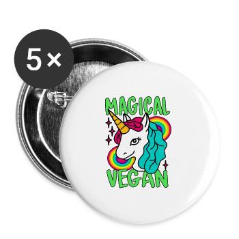 Licorne magique Go Vegan - Lot de 5 grands badges (56 mm) - blanc - Devant