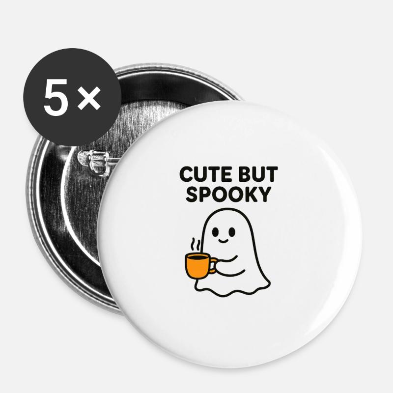 Sweet Scary Ghost with Coffee - Buttons large 2.2''/56 mm (5-pack) - white