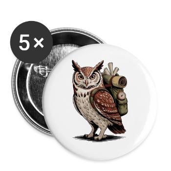Owl Adventure avec sac à dos - Lot de 5 grands badges (56 mm) - blanc - Devant