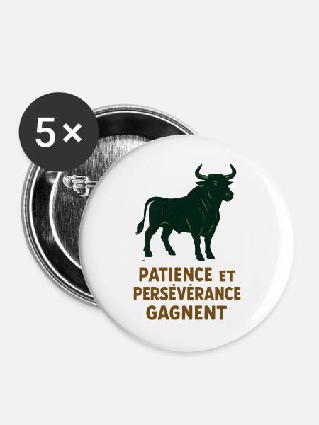 Sternzeichen Stier - Astrologie - Buttons groß 56 mm (5er Pack) - Weiß