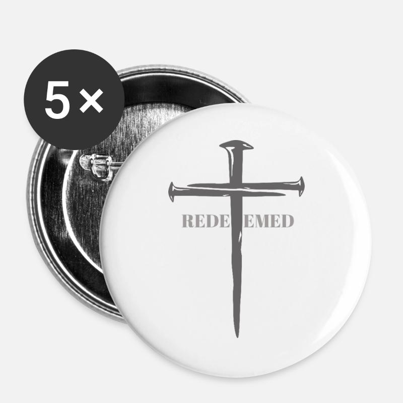 Redeemed Cross Emblem - Buttons large 2.2''/56 mm (5-pack) - white