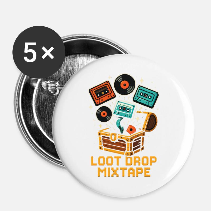 LOOT DROP MIXTAPE Retro Gaming K7 Vinyl - Buttons large 2.2''/56 mm (5-pack) - white