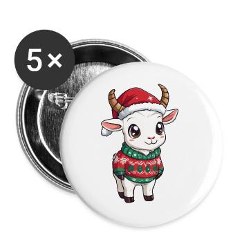 Noël de la chèvre de montagne - Lot de 5 grands badges (56 mm) - blanc - Devant