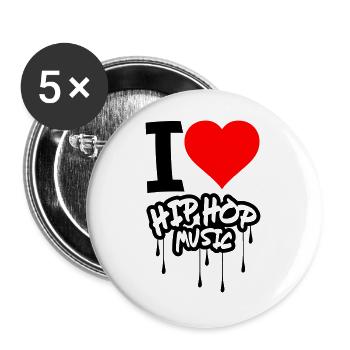 I Love Hip Hop Music - Buttons groß 56 mm (5er Pack) - Weiß - Vorne