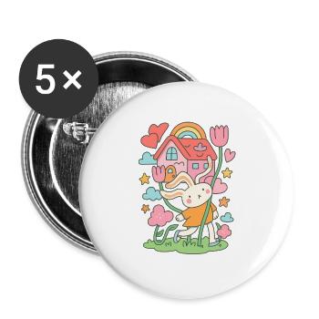 Maison de poupée lapin pastel en fleurs - Lot de 5 grands badges (56 mm) - blanc - Devant