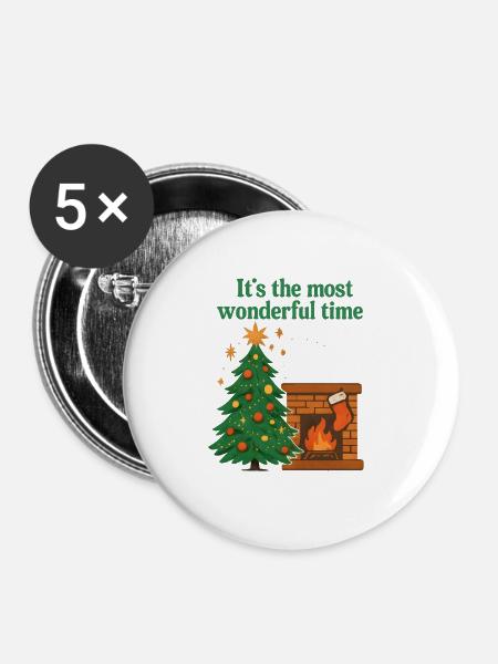 Weihnachtsbaum Christmas tree - wunderful time - Buttons groß 56 mm (5er Pack) - Weiß