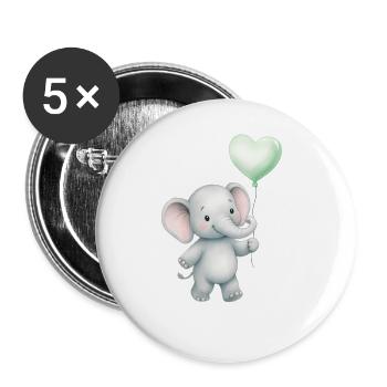 Elefant mit Herzballon - Buttons groß 56 mm (5er Pack) - Weiß - Vorne