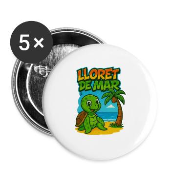 Lloret de Mar turtle cartoon beach - Buttons large 2.2''/56 mm (5-pack) - white - Front