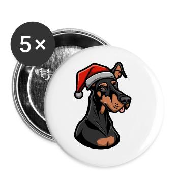 Dobermann Hund Weihnachten - Buttons groß 56 mm (5er Pack) - Weiß - Vorne