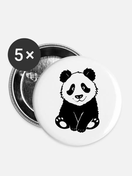 Pandabär Bär Bärchen T-shirt Geschenk Kinder - Buttons groß 56 mm (5er Pack) - Weiß