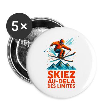 Skiez Au-Delà des Limites Sport Hiver Skieur - Lot de 5 grands badges (56 mm) - blanc - Devant