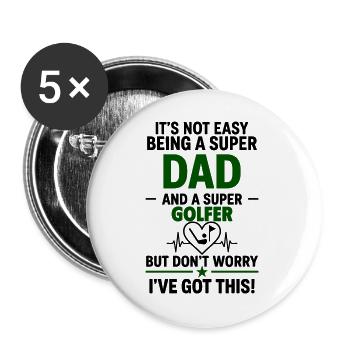 Herz + Golf – Super Papa Golfer - Buttons large 2.2''/56 mm (5-pack) - white - Front