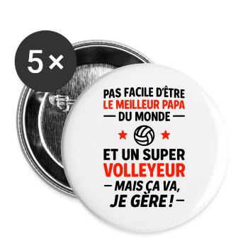Volleyball – Super Papa Volleyeur - Lot de 5 grands badges (56 mm) - blanc - Devant
