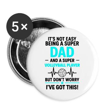 Herz + Volleyball – Super Papa Volleyballspieler - Buttons groß 56 mm (5er Pack) - Weiß - Vorne