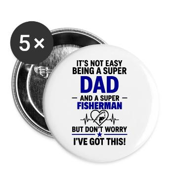 Heart + Fishing – Super Papa Angler - Buttons large 2.2''/56 mm (5-pack) - white - Front