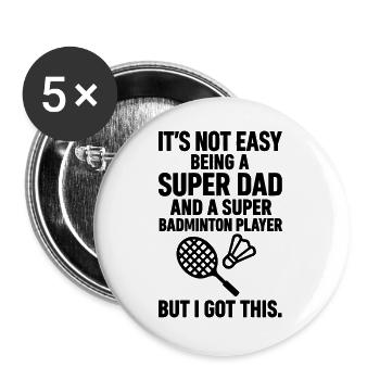 Badminton – Super Papa Badminton Player - Buttons large 2.2''/56 mm (5-pack) - white - Front