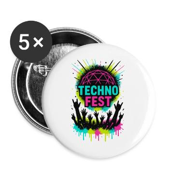 Music Techno Fest Rave Crowd Festival Night - Buttons large 2.2''/56 mm (5-pack) - white - Front