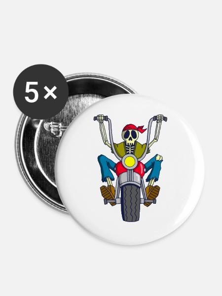 Rebellen-Biker-Skelett - Buttons groß 56 mm (5er Pack) - Weiß
