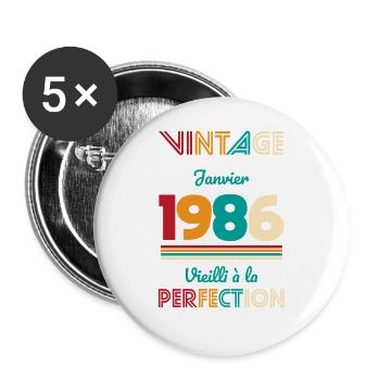 40-jähriges Jubiläum – Jahrgang – Januar 1986 - Buttons groß 56 mm (5er Pack) - Weiß - Vorne