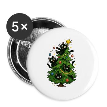 Sapin de Noël Chats Noël - Lot de 5 grands badges (56 mm) - blanc - Devant
