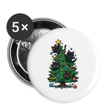 Sapin de Noël avec chats - Lot de 5 grands badges (56 mm) - blanc - Devant