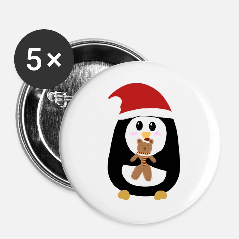 Der kleine Weihnachtspinguin - Buttons groß 56 mm (5er Pack) - Weiß