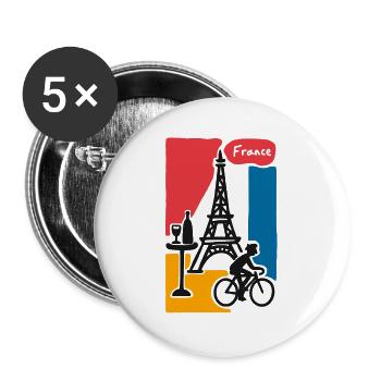 France Graphic: Eiffel Tower and Bicycle - Buttons large 2.2''/56 mm (5-pack) - white - Front