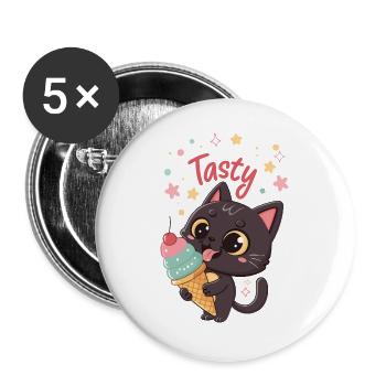 Chat gourmand et crème glacée - Buttons large 2.2''/56 mm (5-pack) - white - Front