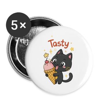 Chat gourmand et crème glacée - Buttons large 2.2''/56 mm (5-pack) - white - Front
