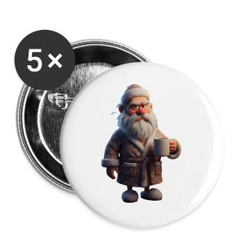 Grumpy Winter Grandpa with Coffee Mug Santa - Buttons large 2.2''/56 mm (5-pack) - white - Front